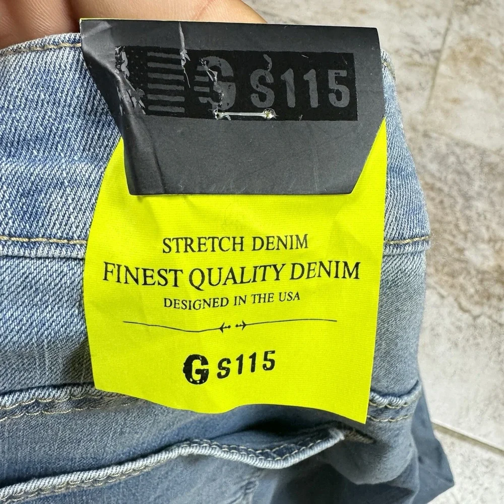 GS115 Denim Jeans Men's 34x31 Blue Factory Distressed 100% Cotton‎ Studded